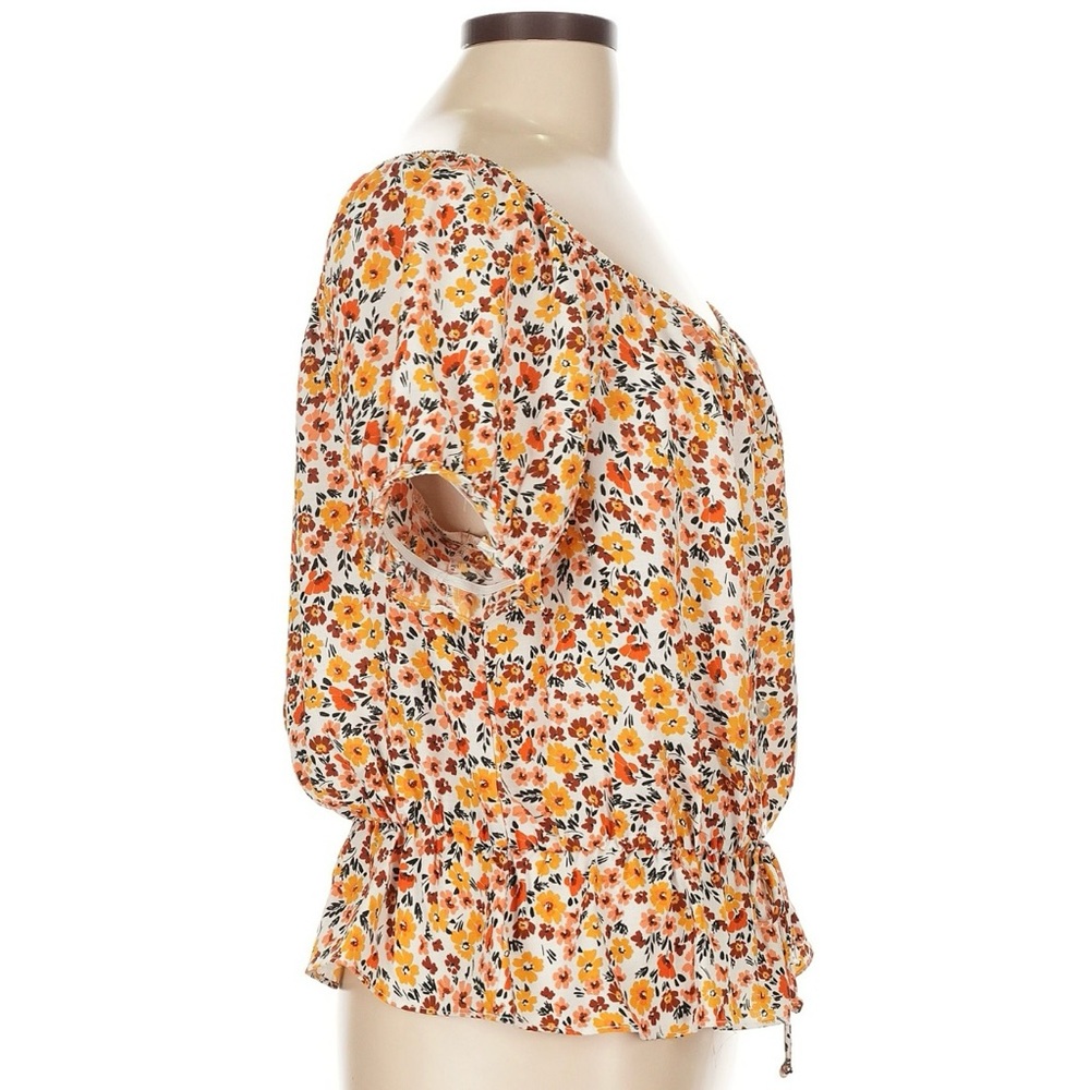 Microfloral micro floral autumn fall short sleeve blouse - Picture 3 of 6